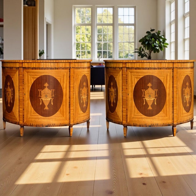 Early Italian Neo-Classical Style Satinwood & Mahogany Inlaid Demilune Cabinets - Pair For Sale In Atlanta - Image 6 of 6