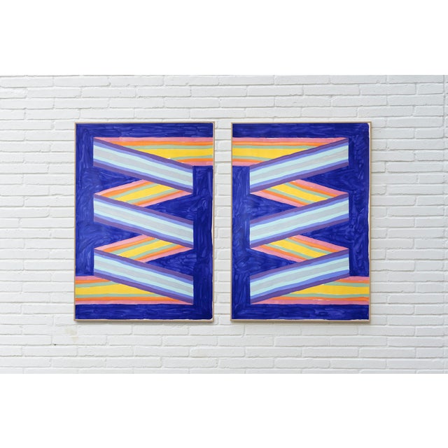 Art Deco 2026, Color Field Geometric Diptych Painting, Rainbow Banner, Acrylic Paint on Watercolor Paper by Ryan Rivadeneyra For Sale - Image 3 of 10