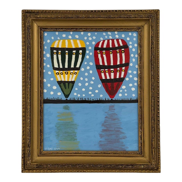 Original Hot Air Balloon Painting on Board For Sale
