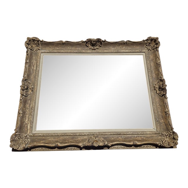 Antique Wood Frame With Carved Gesso Details and Painted Finish For Sale