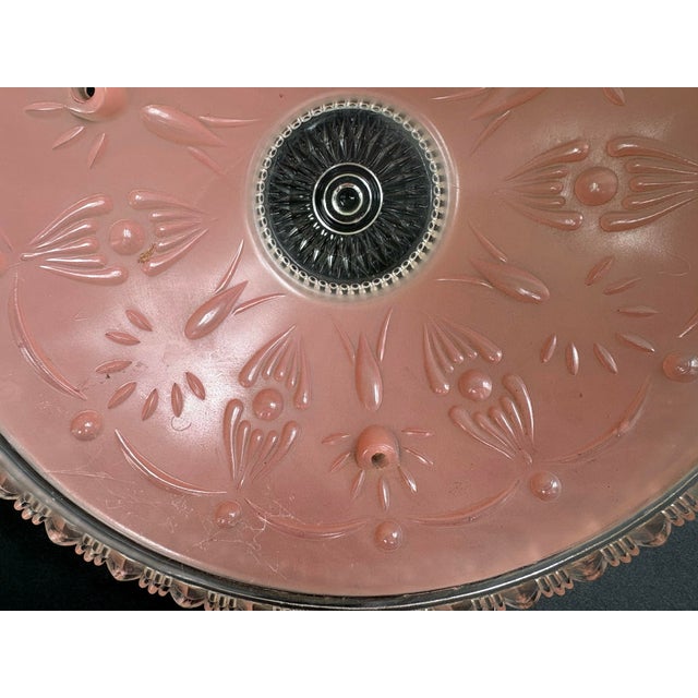 Vintage Art Deco Pink Satin Glass Ceiling Light Shades, Floral Relief, Circa 1935–1945 - a Pair For Sale - Image 12 of 12