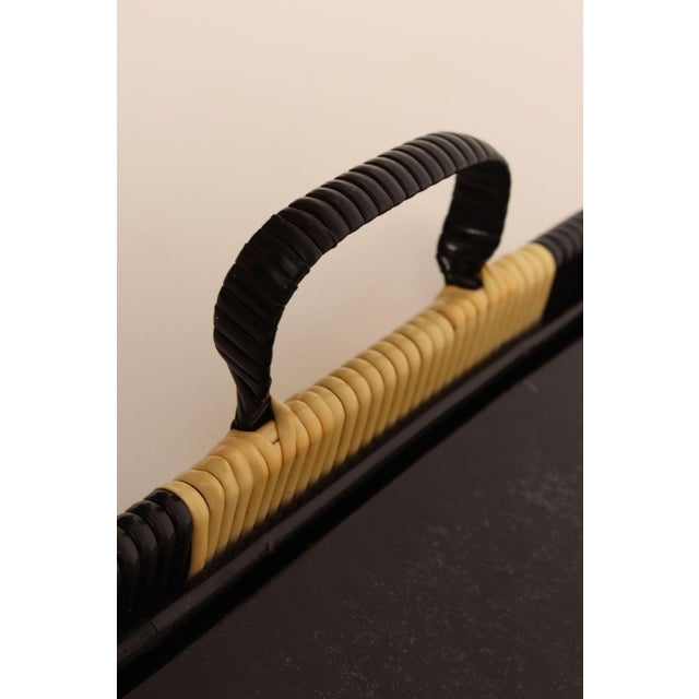 Art Deco Cream and Black Woven Rubber Vanity/Serving Tray With Glass Surface For Sale - Image 9 of 15