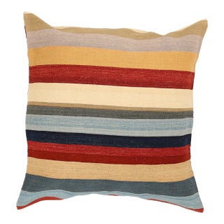 Arteverk Handwoven Reversible Wool Kilim Floor Pillow — Red & Blue Tribal Kilim (36") For Sale