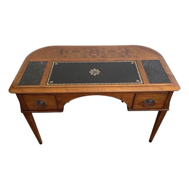 1980s Louis XVI Directoire Style Cherry Leather and Marble Writing Desk For Sale