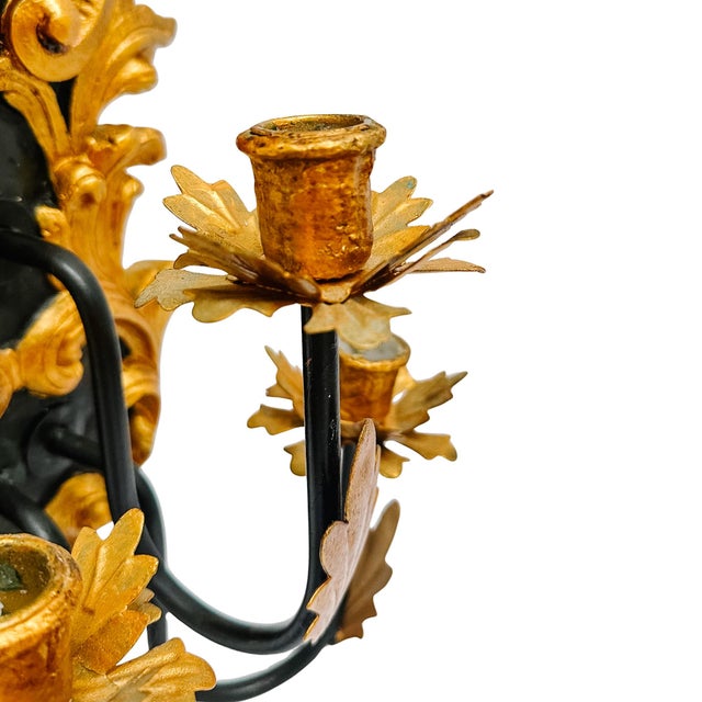 Large Vintage Italian Neoclassical Style Giltwood & Tole 3-Arm Wall Sconce Candelabra For Sale - Image 12 of 16