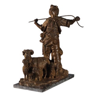 Shepherd with Herds Bronze Sculpture by G. Morlaiter For Sale