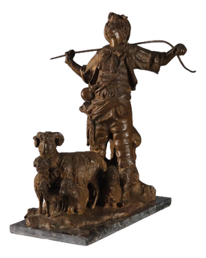 Shepherd with Herds Bronze Sculpture by G. Morlaiter