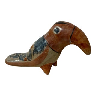 Mid 20th Century Tonala Toucan Clay Bird Pottery Folk Art For Sale