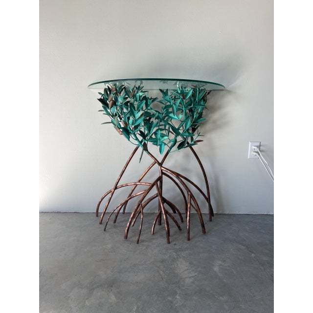 Vintage Lee & Sharon Jones Sculptural Art Mangrove Copper Console Table W/ Mirror/ Sold For Sale - Image 9 of 12