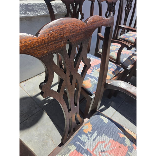 Antique 1920s Chippendale Hand Carved Georgian Style Chairs Set of Eight Brown Mahogany For Sale In San Diego - Image 6 of 11