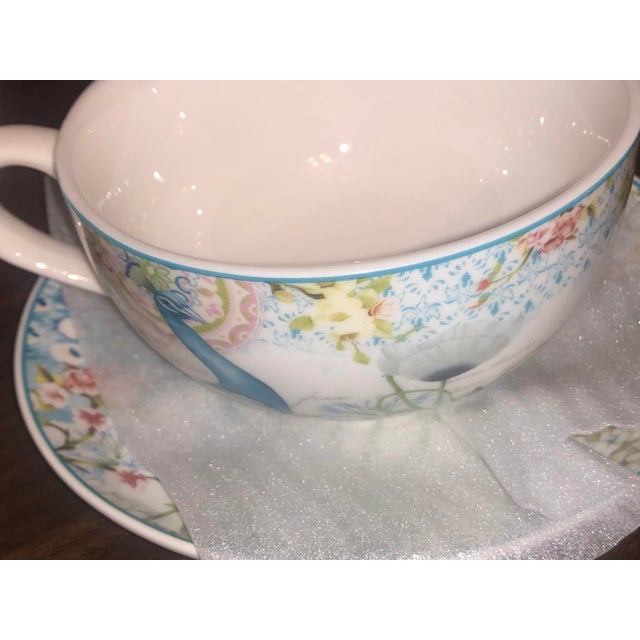 Ceramic Delton Porcelain Peacock & Botanical Tea for One Set in Decorative Gift Box For Sale - Image 7 of 13