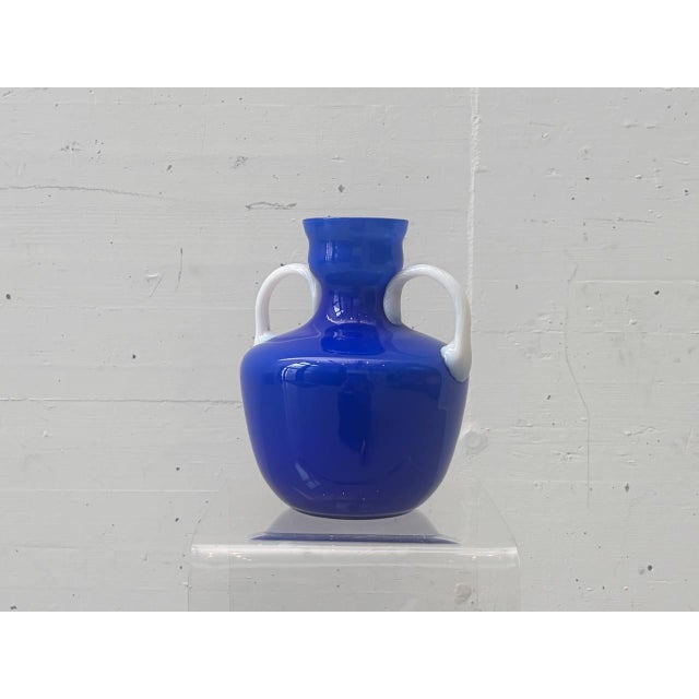Blue Blue Opal Glass Handle Vase from Opalina Fiorentina, Italy, 1960s For Sale - Image 8 of 14