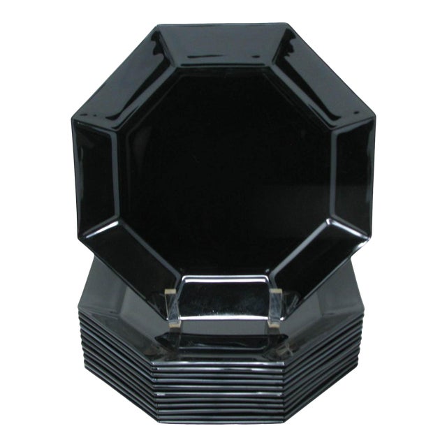 Vintage Arcoroc Octime Black Octagon Glass Dinner Luncheon Plates 12 Pieces Chairish
