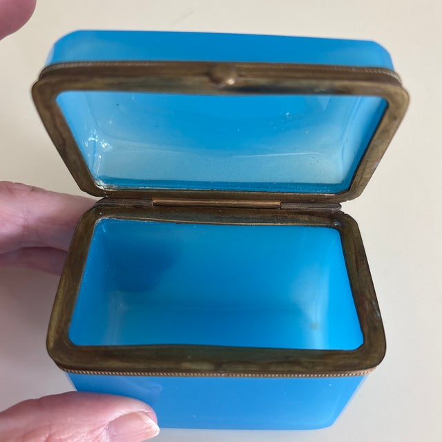 Glass French Blue Opaline Glass Box For Sale - Image 7 of 8