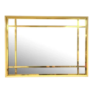 Large 1970s French Modern Brass and Smoked Glass Mirror