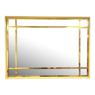Large French Modern Brass and Smoked Glass Mirror For Sale