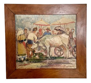 French Artist, Expressionist Scene, Oil Painting, 1941, Framed