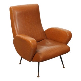 Small Vintage Chair in Leatherette and Metal Brass, 1950s For Sale