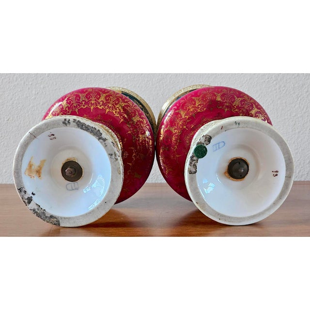 Pair of Antique Austrian Porcelain Urns, Hand-Painted Figural Scenes, Heavy Gilt, C. 1900 For Sale - Image 18 of 18