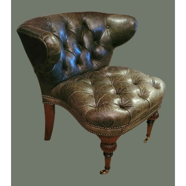 Wood Late 20th Century Victorian Style Tufted Leather Cockfighting Chair For Sale - Image 7 of 7