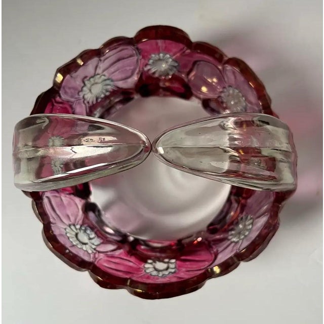 1950’s Mid-Century Cranberry Floral Glass Basket Attributed to Westmoreland For Sale In Indianapolis - Image 6 of 8