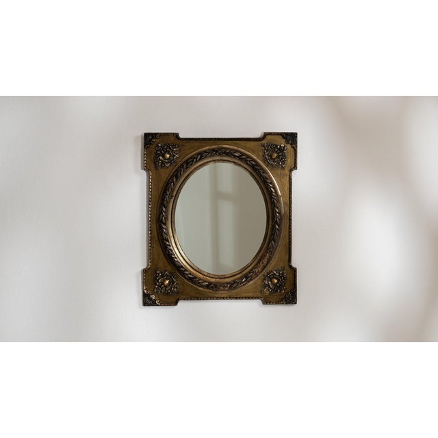 19th Century 19th Century France Antique Brass Repousse Brass Oval Mirror For Sale - Image 5 of 7