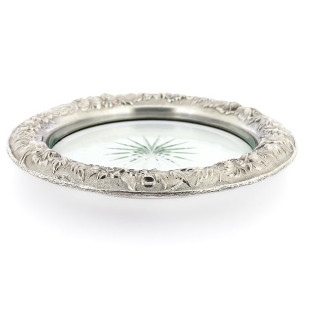 Large Antique Kirk & Son Repousse Sterling Silver & Cut Glass Wine Coaster For Sale - Image 4 of 10