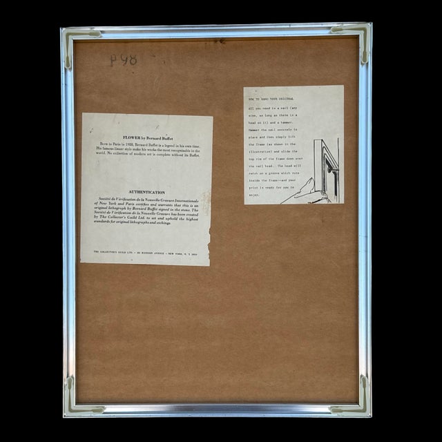 1960s Vintage Bernard Buffet "Flowers" 1968 Lithograph – Framed Original W/ C O A, Collector’s Guild New York For Sale - Image 5 of 6