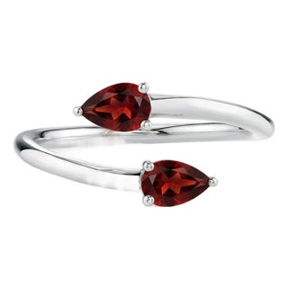 Natural Garnet Pear Cut Bypass Ring, Stackable Silver Gemstone Ring Us 7 For Sale