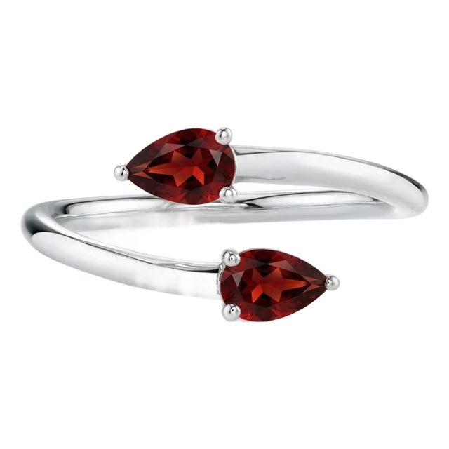 Natural Garnet Pear Cut Bypass Ring, Stackable Silver Gemstone Ring Us 7 For Sale
