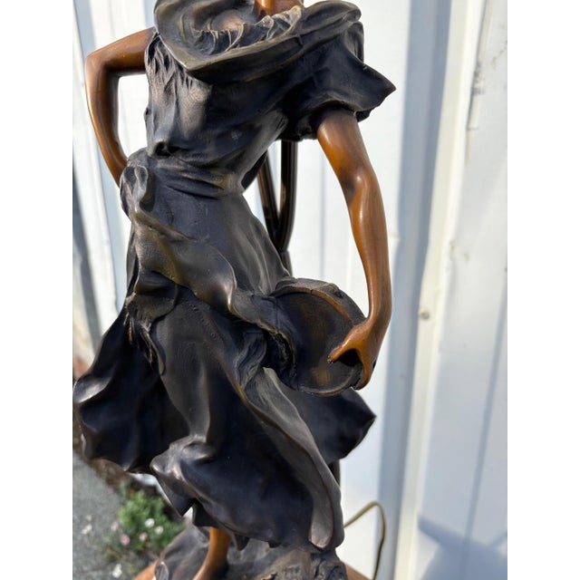 Art Nouveau Style Carmen Statuary Lamp with Marble Base, 1990s For Sale - Image 17 of 18