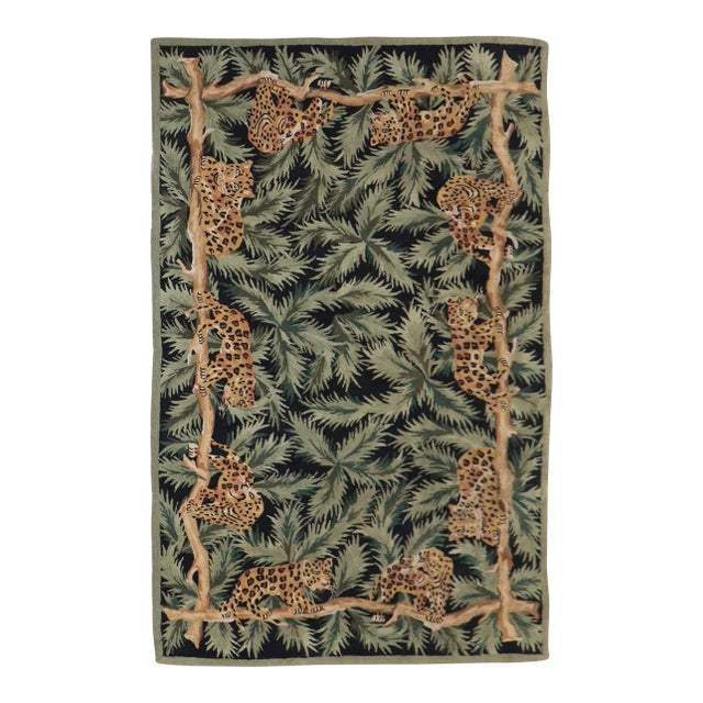 Late 20th Century Wild Vietnamese Cheetah Hooked Rug For Sale