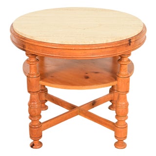 Baker Furniture Italian Provincial Pine and Travertine Top Tea Table or Center Table For Sale