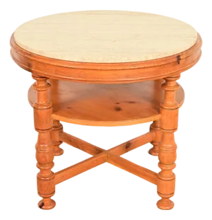 Baker Furniture Italian Provincial Pine and Travertine Top Tea Table or Center Table