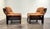 Charles Dudouyt Heavy Circa 1970 Oak and Cognac Leather French Club Chairs For Sale - Image 4 of 9