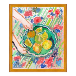 Bowl of Lemons, New Tablecloth No. 2 by Anne-Louise Ewen in Gold Frame, Small Art Print For Sale