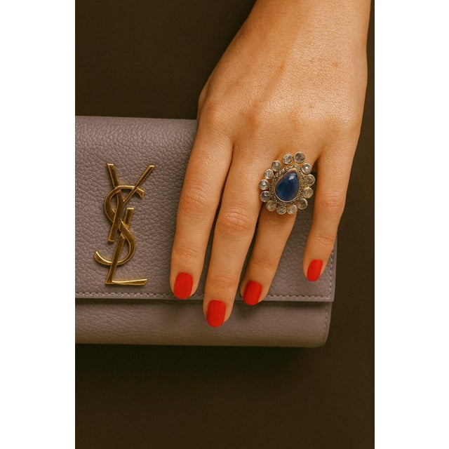 Gemstone Bochic “Orient” Vintage Rose Cut Diamond & Tanzanite Ring Set 18K Gold & Silver For Sale - Image 7 of 8