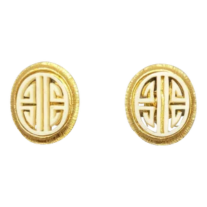 Vintage 1970s Signed Vendome Oval Asian Style Clip Earrings - 2 Pieces
