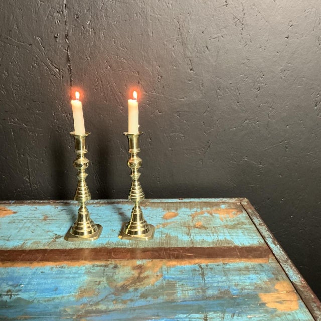 Victorian Brass Candlesticks, 1895, Set of 2 For Sale - Image 4 of 6