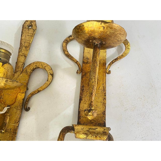 French Gilt Iron Sconces, 20th Century, Set of 2 For Sale - Image 10 of 15