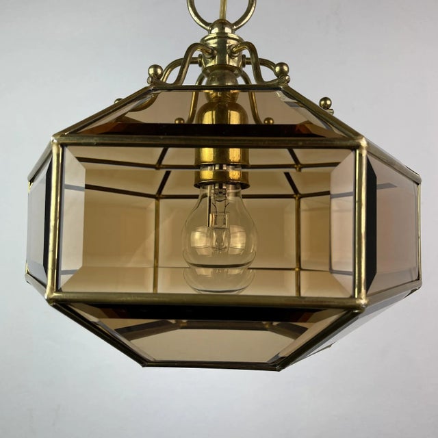 Vintage Diamond Hex Crystal Pendant Lamp in Golden Brass, Italy, 1960s For Sale - Image 15 of 18