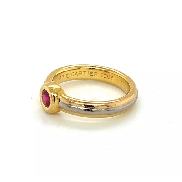 Late 20th Century Cartier 18k Tri Color Gold Ruby Stack Band Ring W/Cert - Size 4 For Sale - Image 5 of 7