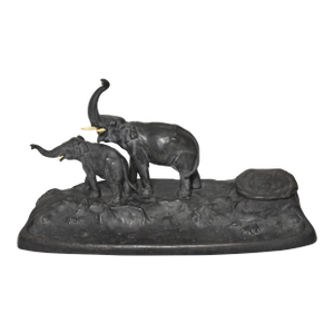 Victorian Bronze Elephant Desk Pen Holder With Inkwell Signed Austria