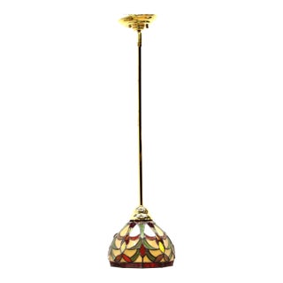 Vintage Tiffany Style Stained Glass Tulip Mini Pendant With Sloped Ceiling Adapter For Sale