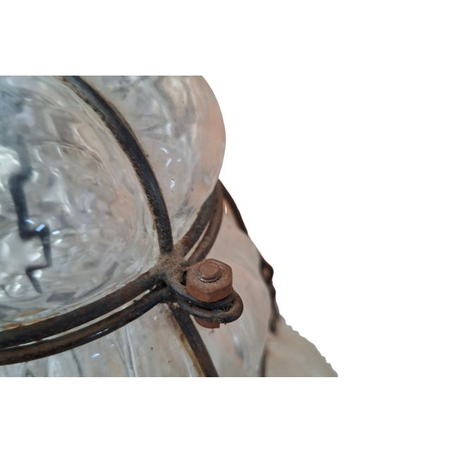 Vintage Pendant Lamp in Blown Glass and Wrought Iron, 1990 For Sale - Image 6 of 8