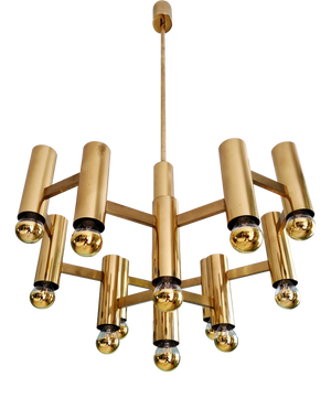 Geometric Brass Chandelier by Gaetano Sciolari for Boulanger, 1970