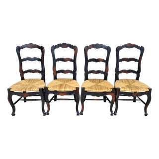 French Country Ladderback Rush Seat Dining Chairs Set of 4 For Sale