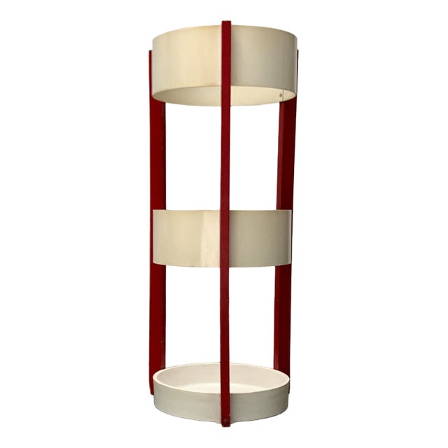 Mid-Century Space Age Metal and Wood Umbrella Stand, 1960s For Sale