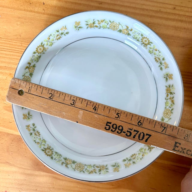 Ceramic Vintage Towne House “Spring 3094” Soup Bowls With Yellow Floral Band & Silver Trim, Sold Individually For Sale - Image 7 of 8
