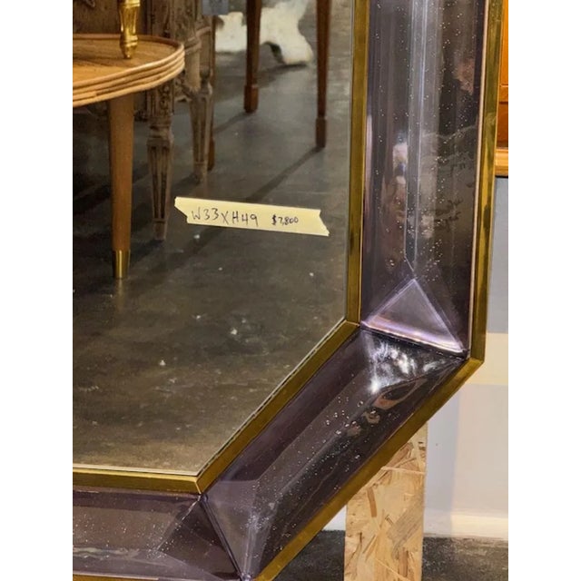 Murano Glass and Brass Octagonal Mirror in Lavender For Sale - Image 4 of 4